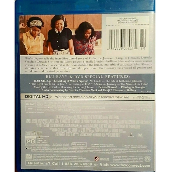 Hidden Figures Blu-Ray Disc True Story Nana Movie - Picture 3 of 4